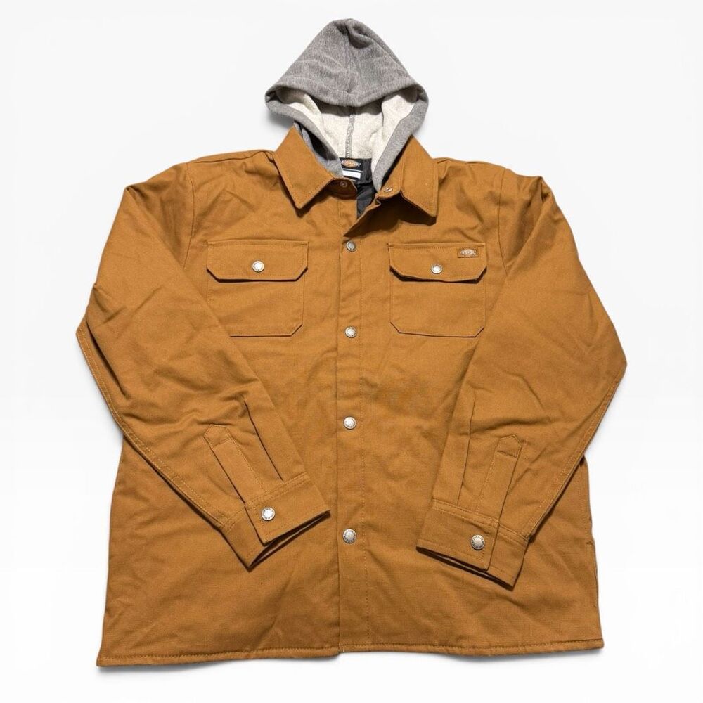 Dickies Quilted Lined Duck Canvas Woven Brown Shirt Jacket Boys size XL 16Y NWT